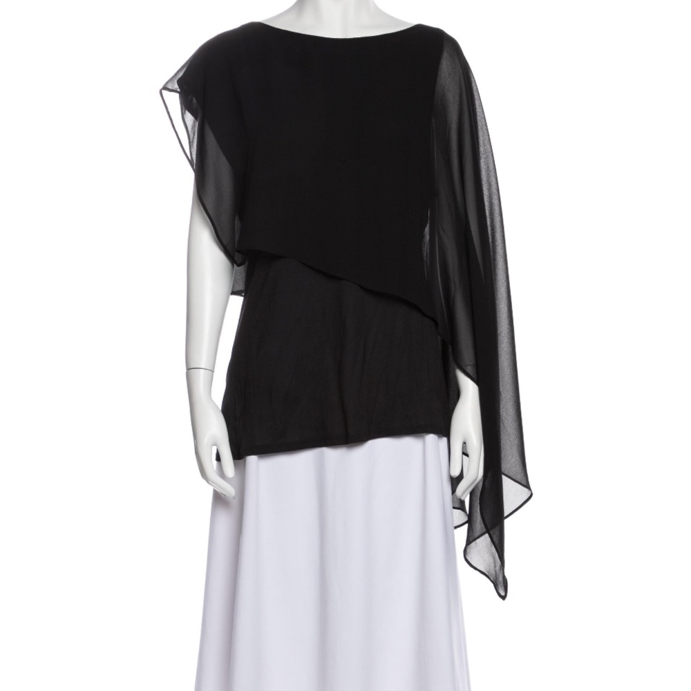 Haute Hippie Black Asymmetric Draped Chiffon Top